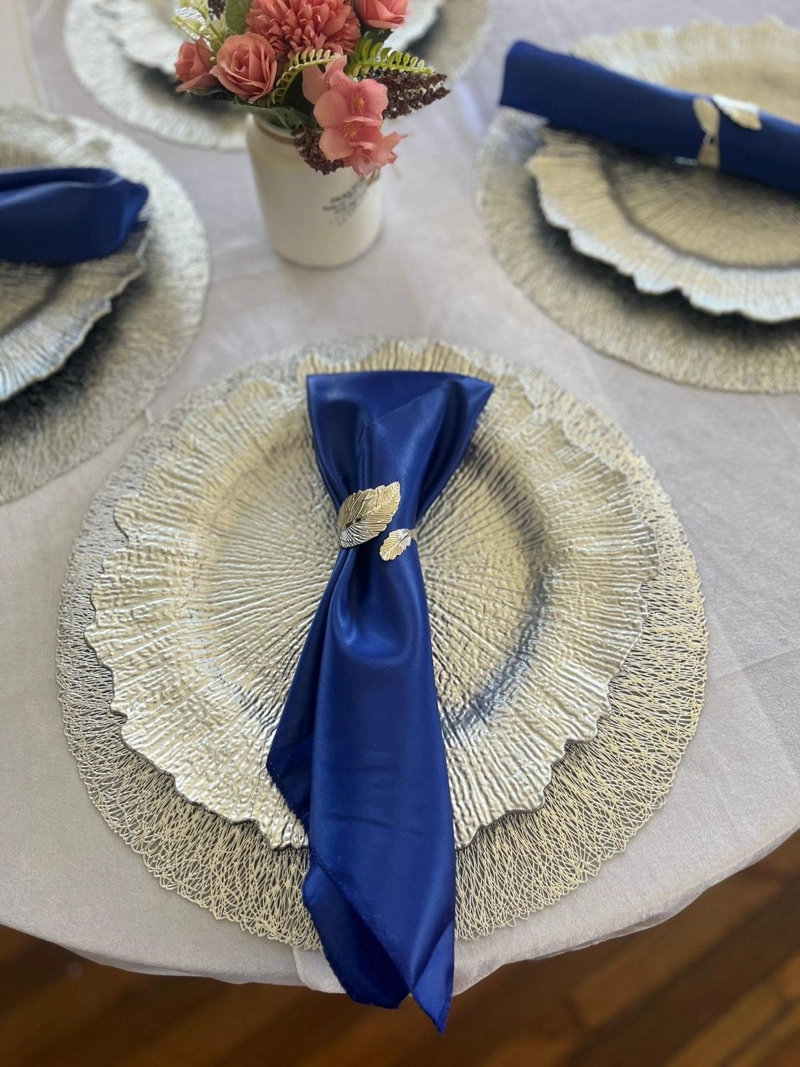 6 SERVILLETAS DE RASO AZUL - 3