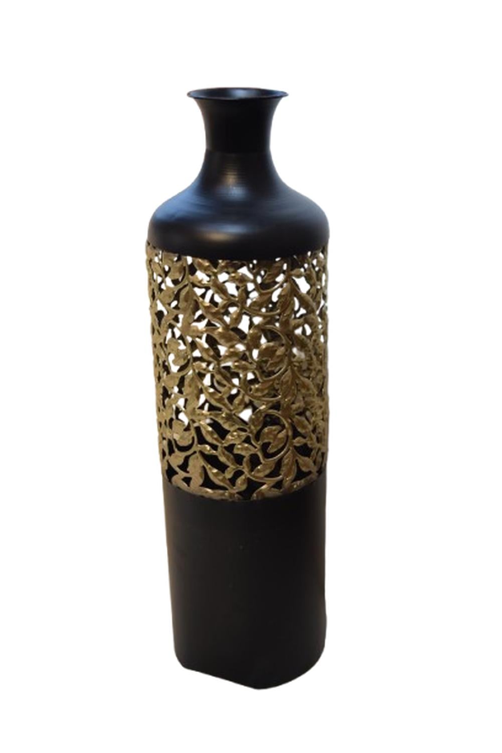 FLORERO METALICO NEGRO CON DETALLES DORADOS - 1