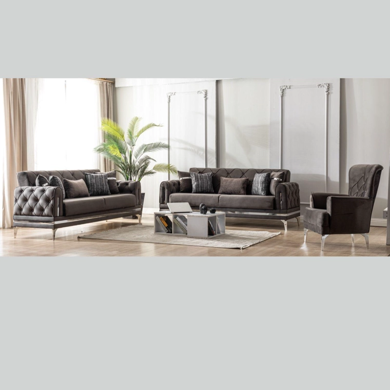JUEGO DE LIVING 7 CUERPOS 3+3+1 ESTAMBUL GRIS, SOFA CAMA - 1