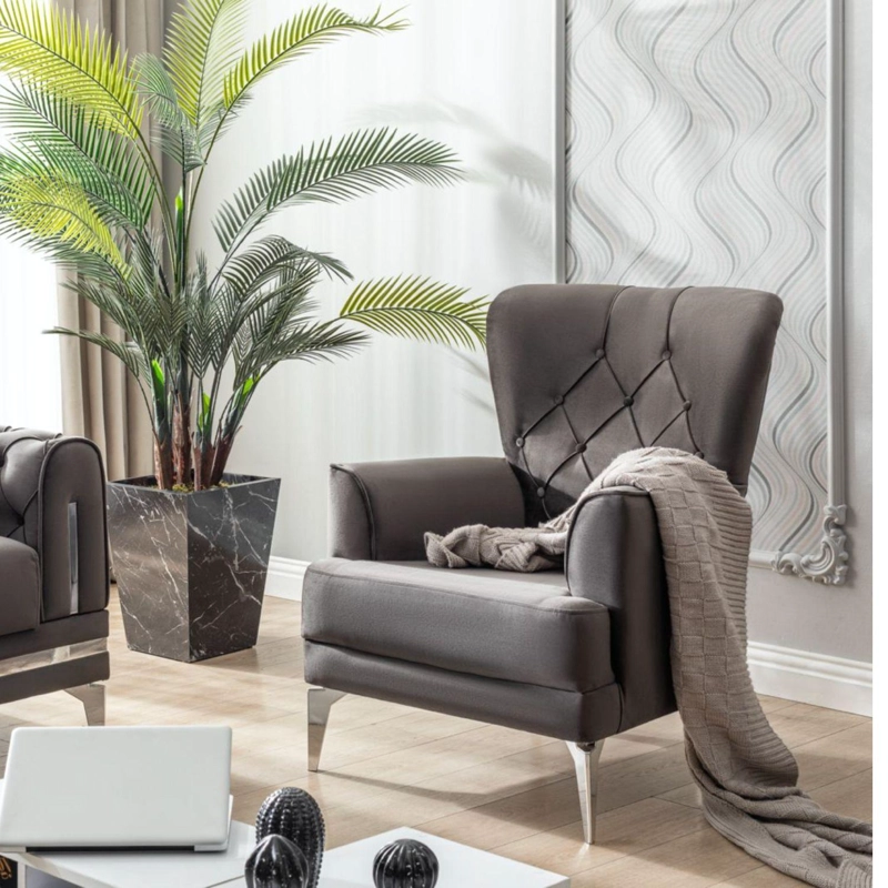 JUEGO DE LIVING 7 CUERPOS 3+3+1 ESTAMBUL GRIS, SOFA CAMA - 9
