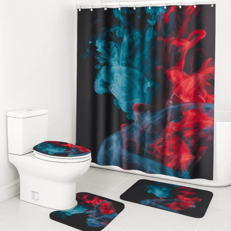 JUEGO BAÑO 4 PIEZAS CORTINA TELA POLIE STER IMPERMEABLE - 1
