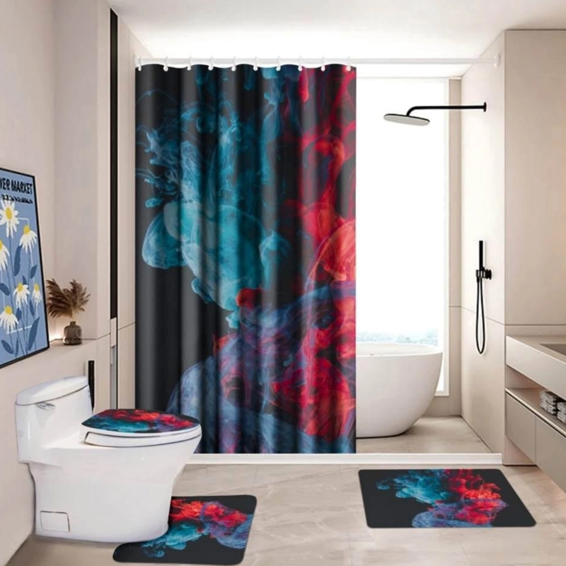JUEGO BAÑO 4 PIEZAS CORTINA TELA POLIE STER IMPERMEABLE - 6