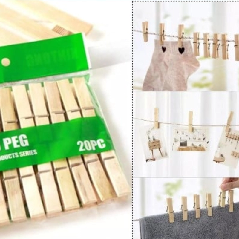 PINZAS DE ROPA MADERA BAMBU PACK X 20 UNIDADES RESISTENTES - 2