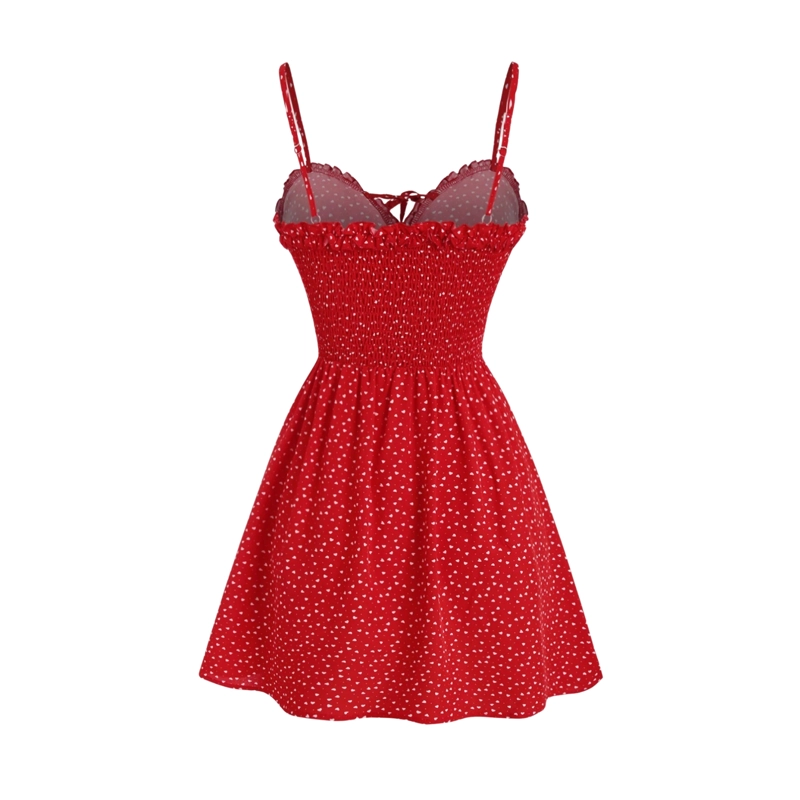 VESTIDO CORTO MUJER CON TIRANTES ESTAMPADO LUNARES VOLANTES - 2