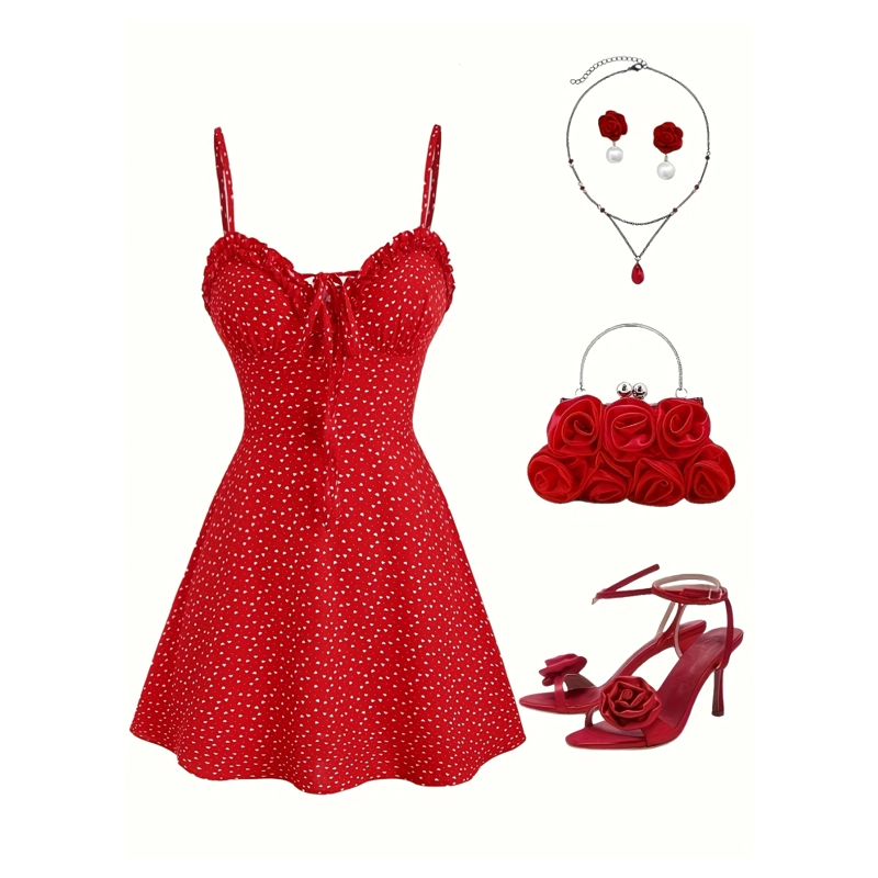 VESTIDO CORTO MUJER CON TIRANTES ESTAMPADO LUNARES VOLANTES - 3