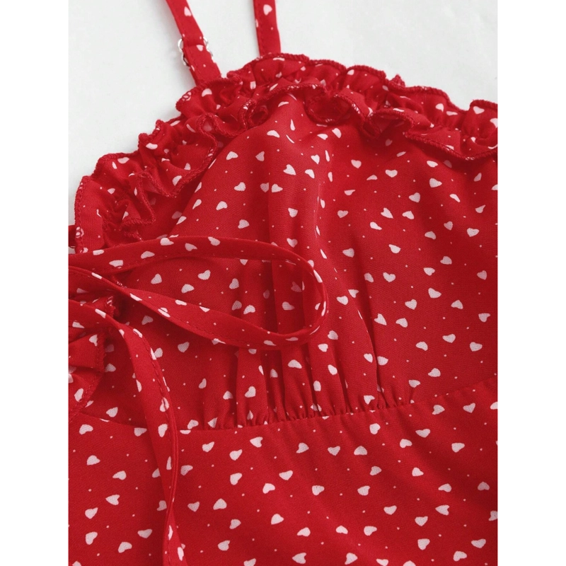 VESTIDO CORTO MUJER CON TIRANTES ESTAMPADO LUNARES VOLANTES - 5