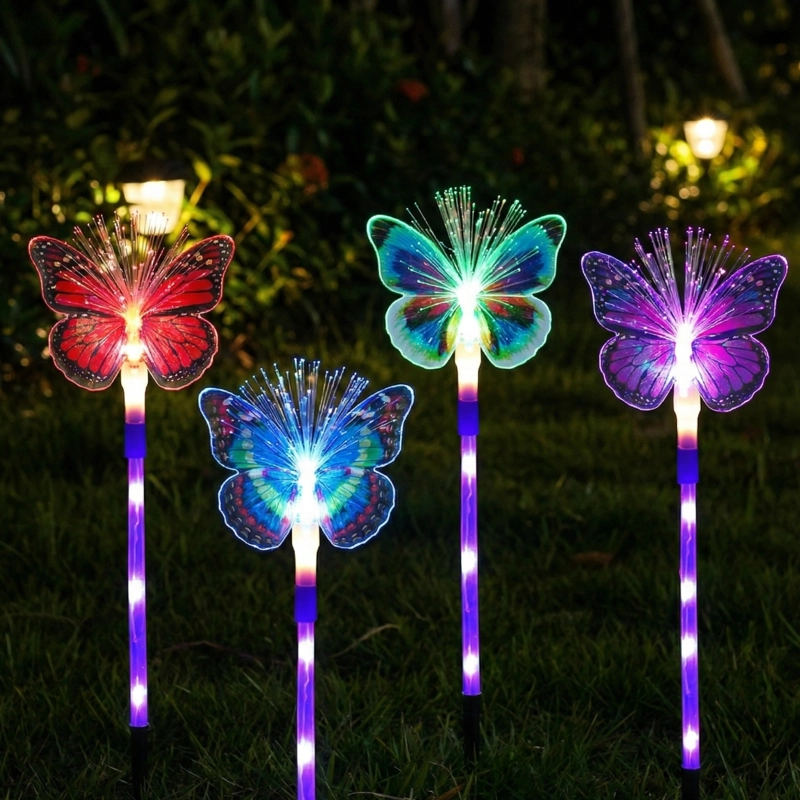 PACK 4 ESTACAS SOLARES MARIPOSA MULTICOLOR JARDIN EXTERIOR - 3