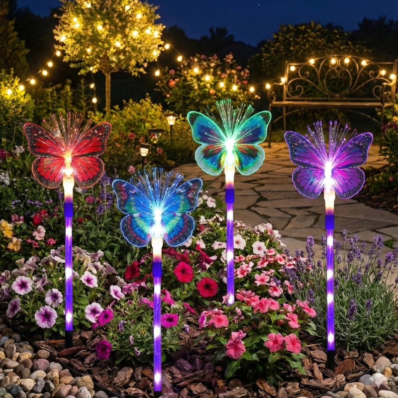 PACK 4 ESTACAS SOLARES MARIPOSA MULTICOLOR JARDIN EXTERIOR - 4