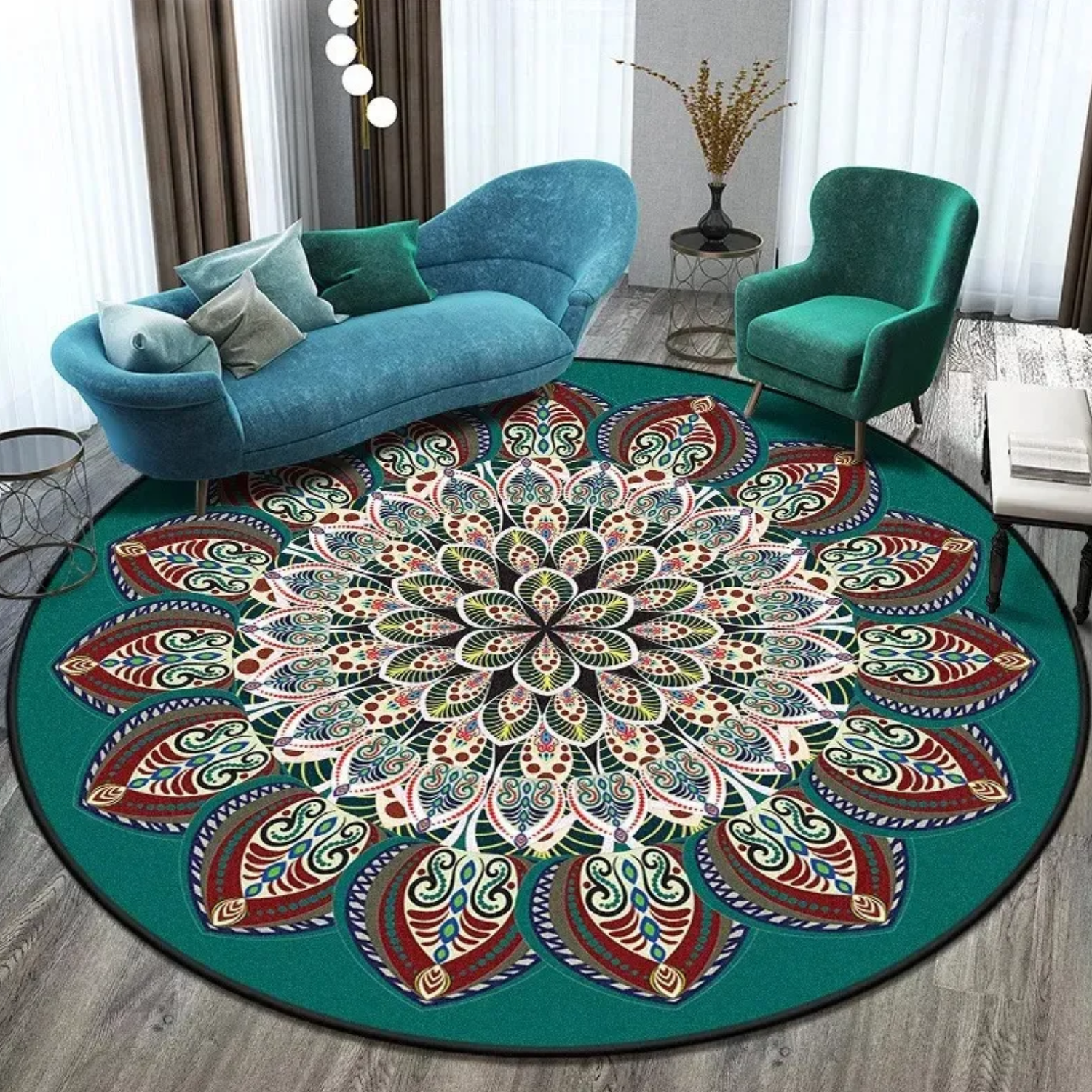 ALFOMBRA ANTIDESLIZANTE REDONDA 200 CM PISO HOGAR DECORATIVA - 1