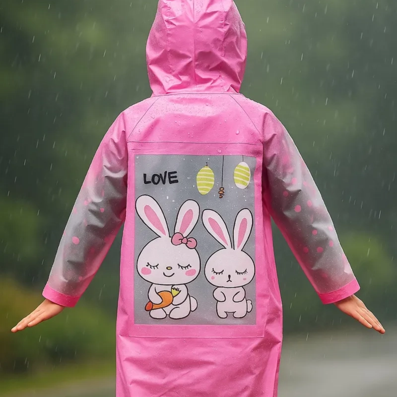 CAPA DE LLUVIA IMPERMEABLE INFANTIL CON CAPUCHA Y BOTONES - 2