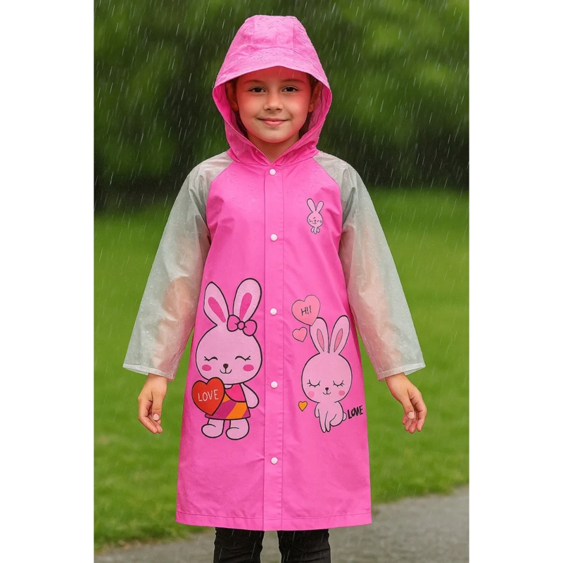 CAPA DE LLUVIA IMPERMEABLE INFANTIL CON CAPUCHA Y BOTONES - 4