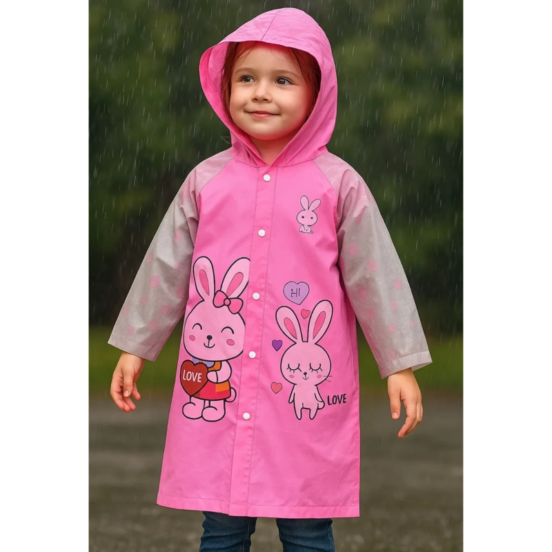CAPA DE LLUVIA IMPERMEABLE INFANTIL CON CAPUCHA Y BOTONES - 5