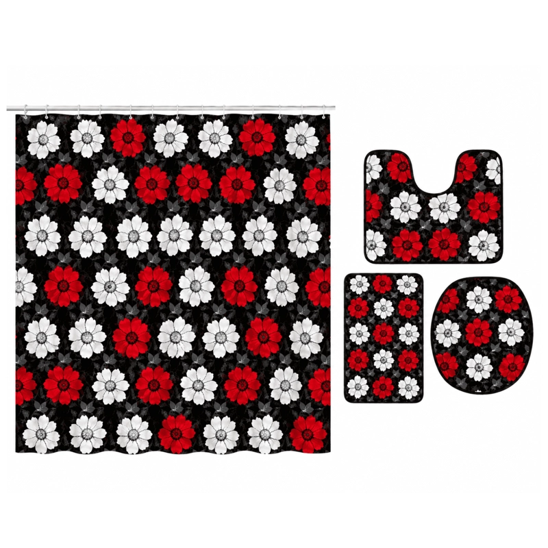 SET JUEGO DE BAÑO 4 PIEZAS CON CORTINA ALFOMBRA Y ACCESORIOS - 2