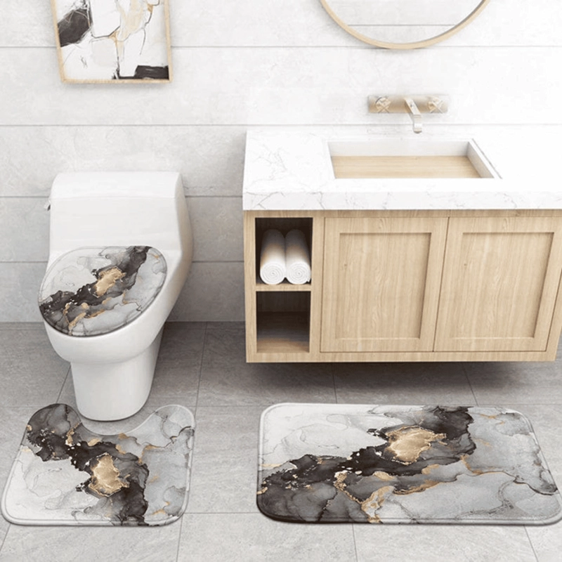 SET JUEGO DE BAÑO 4 PIEZAS CON CORTINA ALFOMBRA Y ACCESORIOS - 4