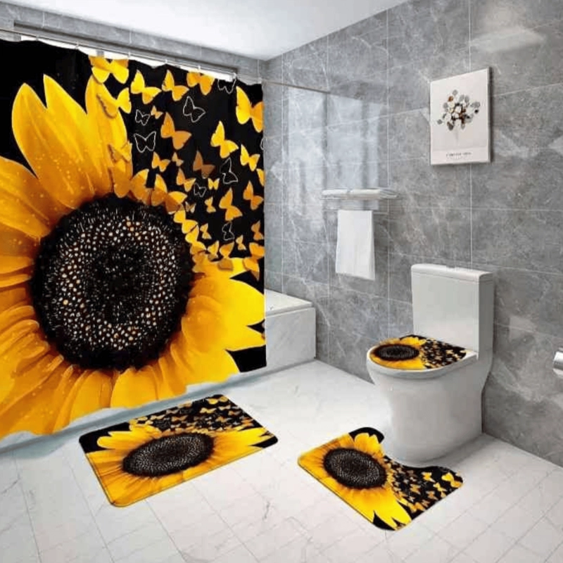 SET JUEGO DE BAÑO 4 PIEZAS CON CORTINA ALFOMBRA Y ACCESORIOS - 1