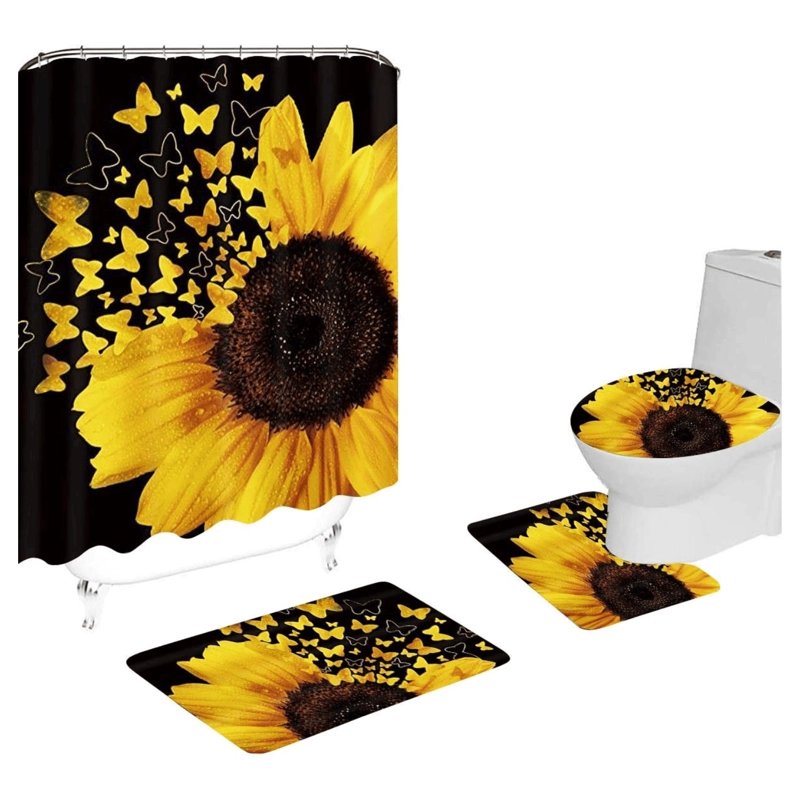 SET JUEGO DE BAÑO 4 PIEZAS CON CORTINA ALFOMBRA Y ACCESORIOS - 2