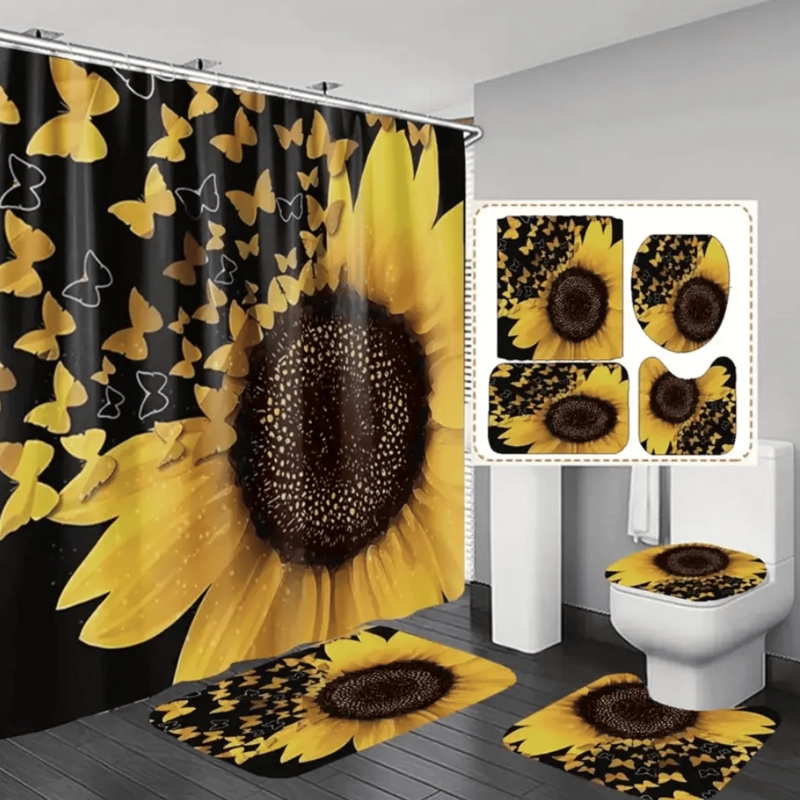 SET JUEGO DE BAÑO 4 PIEZAS CON CORTINA ALFOMBRA Y ACCESORIOS - 6