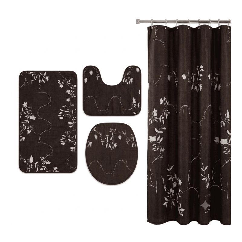 SET JUEGO DE BAÑO 4 PIEZAS CON CORTINA ALFOMBRA Y ACCESORIOS - 2