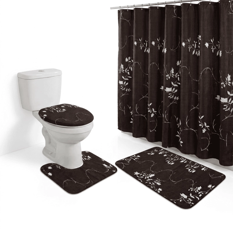 SET JUEGO DE BAÑO 4 PIEZAS CON CORTINA ALFOMBRA Y ACCESORIOS - 3