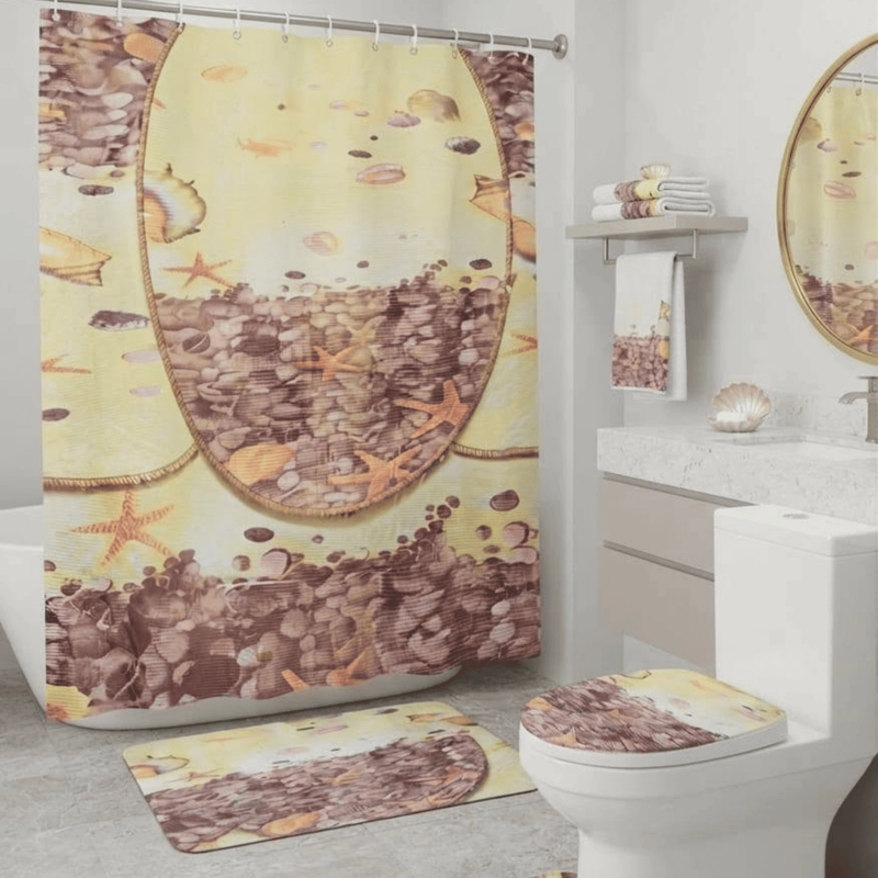 SET JUEGO DE BAÑO 4 PIEZAS CON CORTINA ALFOMBRA Y ACCESORIOS - 1