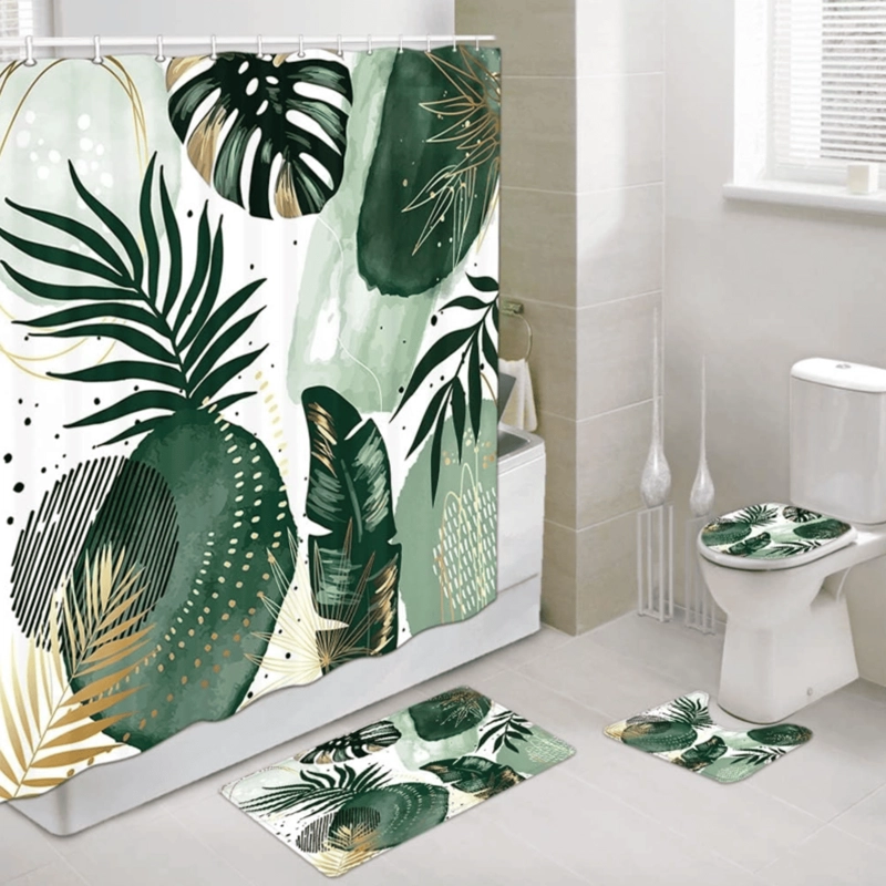 SET JUEGO DE BAÑO 4 PIEZAS CON CORTINA ALFOMBRA Y ACCESORIOS - 1