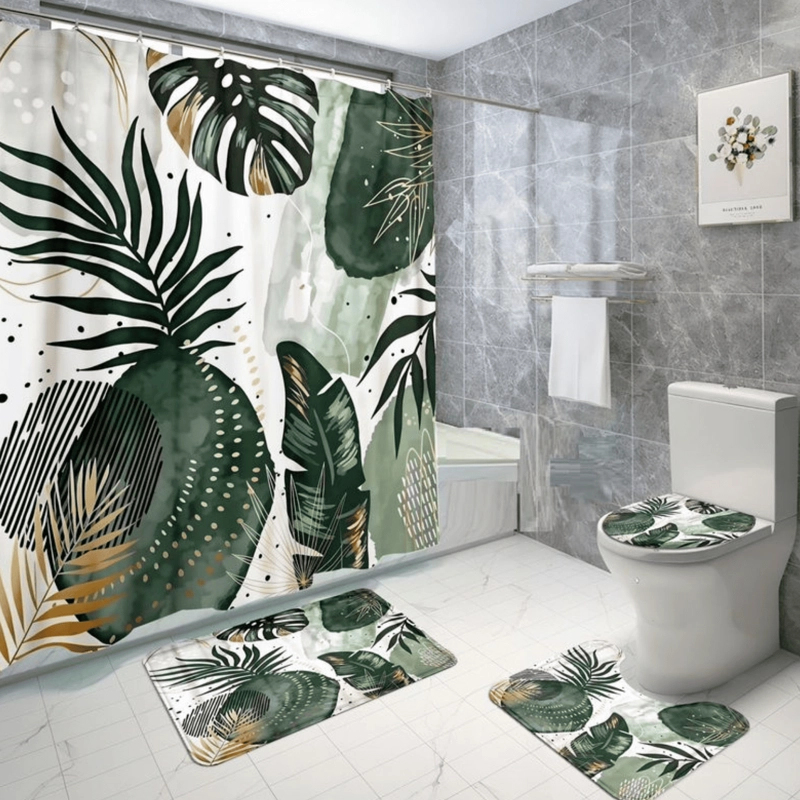 SET JUEGO DE BAÑO 4 PIEZAS CON CORTINA ALFOMBRA Y ACCESORIOS - 7