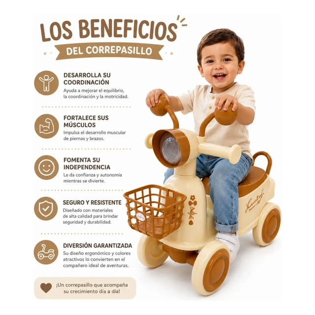 CORREPASILLOS INFANTIL TIPO SCOOTER CON CANASTO Y LUCES SONIDO - 3