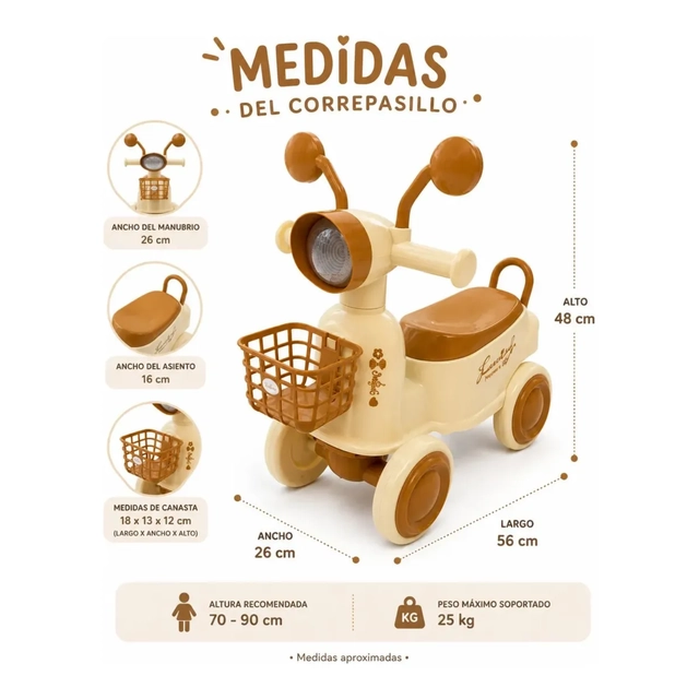 CORREPASILLOS INFANTIL TIPO SCOOTER CON CANASTO Y LUCES SONIDO - 2
