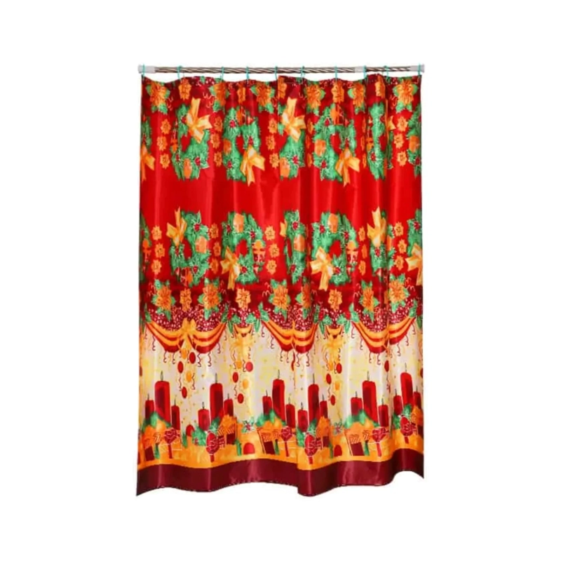 CORTINA DE BAÑO NAVIDAD 180X180 CM IMPERMEABLE ANTIHONGOS CON ARGOLLAS - 1