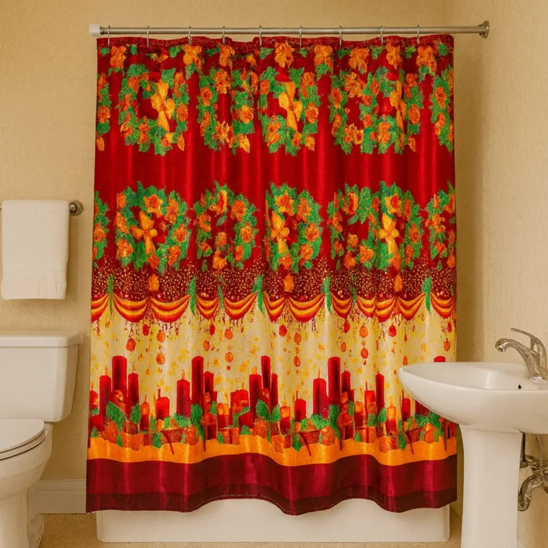 CORTINA DE BAÑO NAVIDAD 180X180 CM IMPERMEABLE ANTIHONGOS CON ARGOLLAS - 2