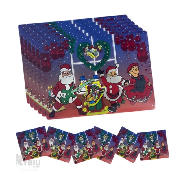 SET 6 INDIVIDUALES Y 6 POSAVASOS NAVIDEÑOS MESA COMEDOR FESTIVO - 1