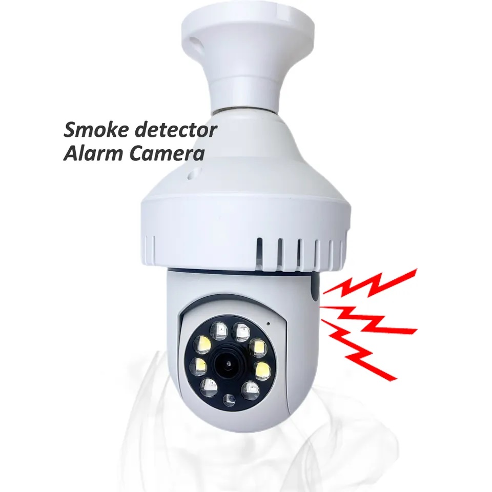 CÁMARA IP 360° AMPOLLETA MOTORIZADA FULL HD DETECTOR DE HUMO ALARMA - 1