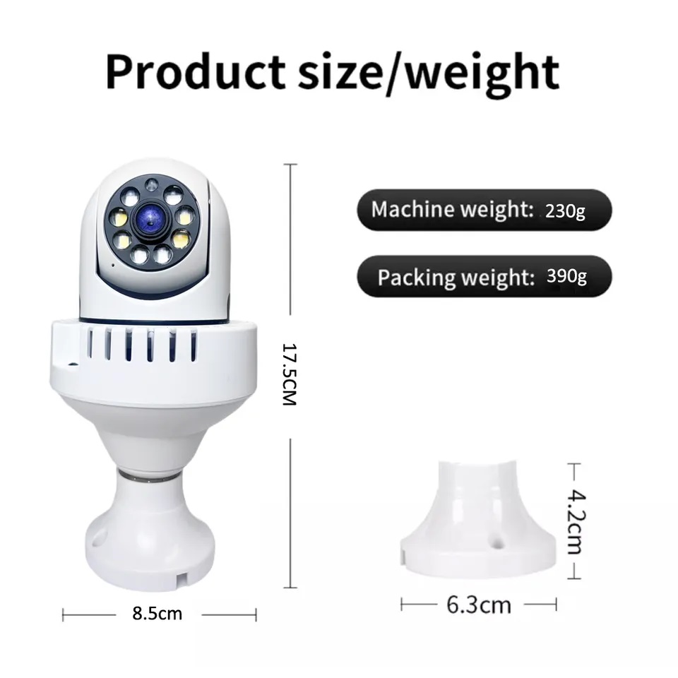 CÁMARA IP 360° AMPOLLETA MOTORIZADA FULL HD DETECTOR DE HUMO ALARMA - 4