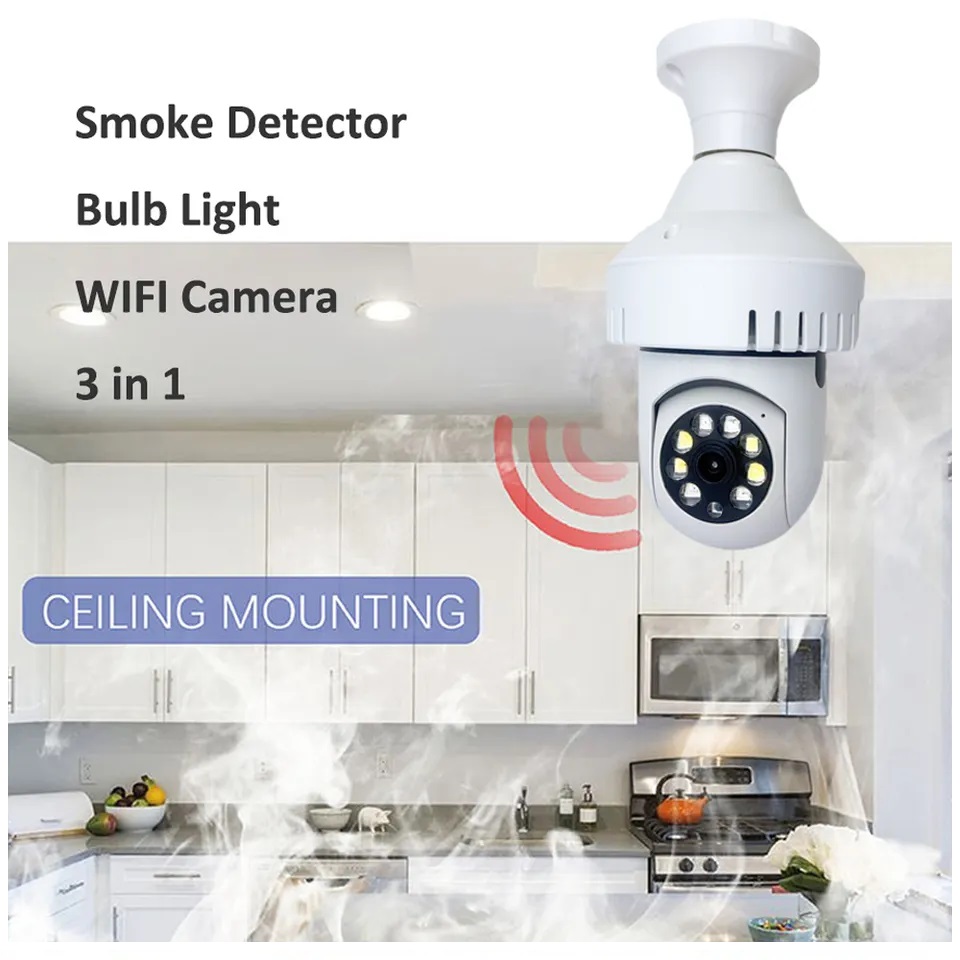 CÁMARA IP 360° AMPOLLETA MOTORIZADA FULL HD DETECTOR DE HUMO ALARMA - 5