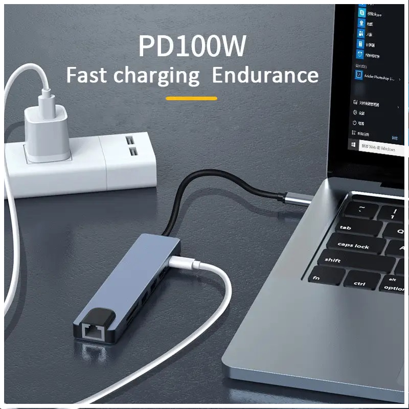 HUB ADAPTADOR USB TIPO C 7 EN 1 PARA MACBOOK Y WINDOWS - 7