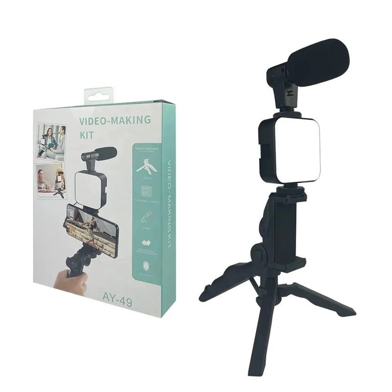 GENÉRICO KIT DE GRABACION MICROFONO LUZ LED SOPORTE CONTROL REMOTO TRIPODE