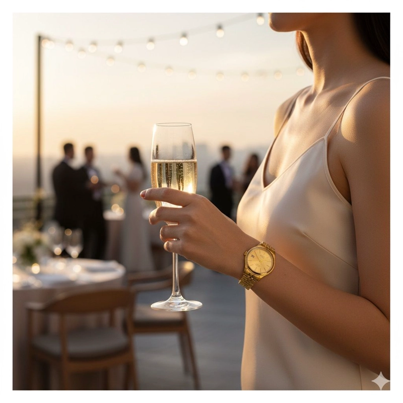 RELOJ DE LUJO DORADO PARA MUJER CON ACABADO DORADO BRILLANTE ALTA GAMA - 8