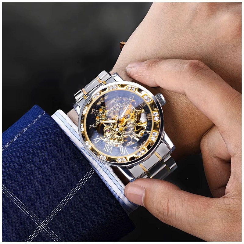 RELOJ MECANICO AUTOMATICO DE LUJO CORREA ACERO INOXIDABLE CRISTAL - 1