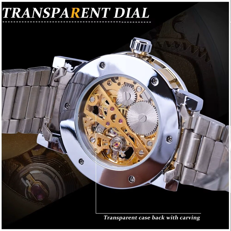 RELOJ MECANICO AUTOMATICO DE LUJO CORREA ACERO INOXIDABLE CRISTAL - 7