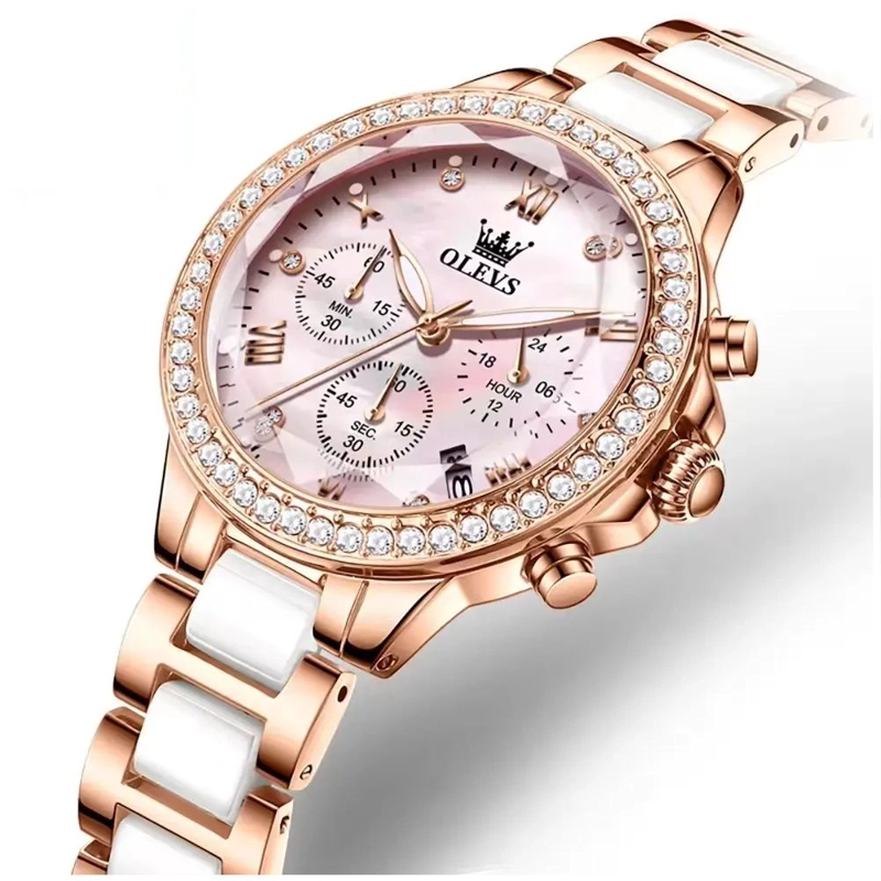 RELOJ FEMENINO DE ACERO INOXIDABLE CRISTAL DE CORTE DIAMANTE - 3