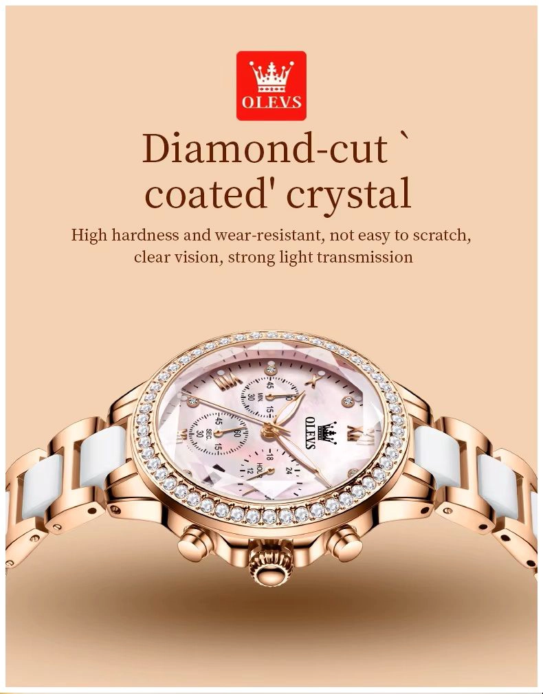 RELOJ FEMENINO DE ACERO INOXIDABLE CRISTAL DE CORTE DIAMANTE - 5