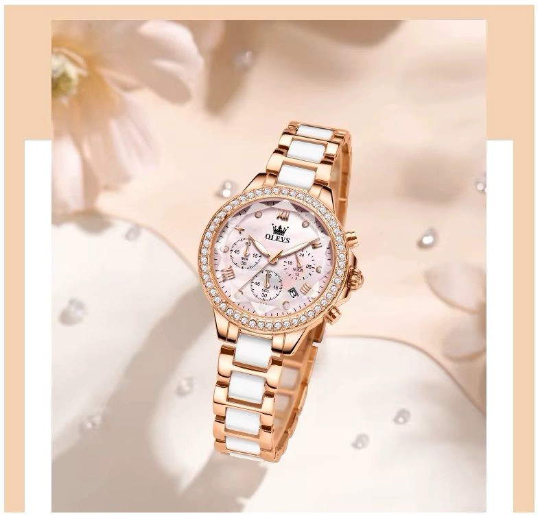 RELOJ FEMENINO DE ACERO INOXIDABLE CRISTAL DE CORTE DIAMANTE - 7