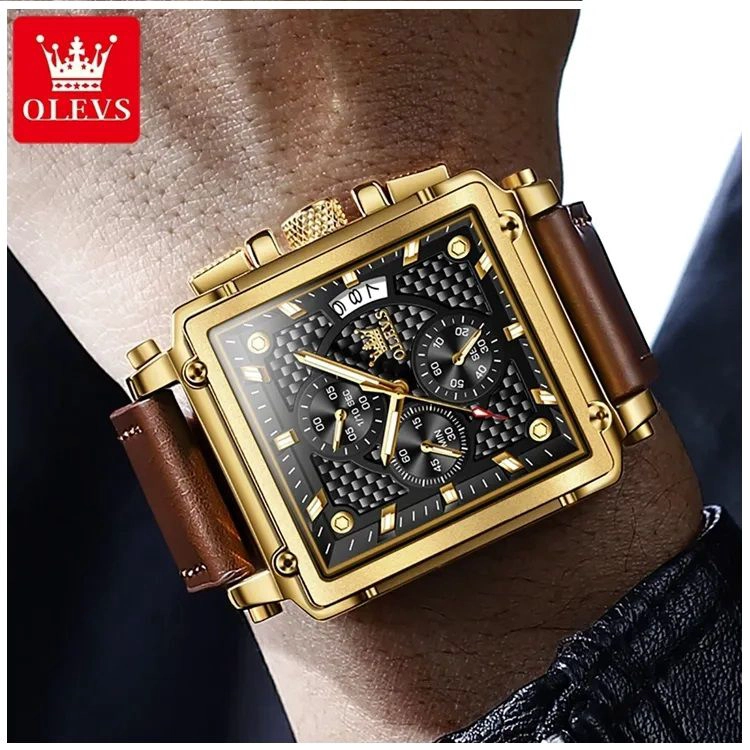RELOJ CRONOGRAFO CUADRADO DE LUJO HOMBRE CORREA CUERO ELEGANTE - 7