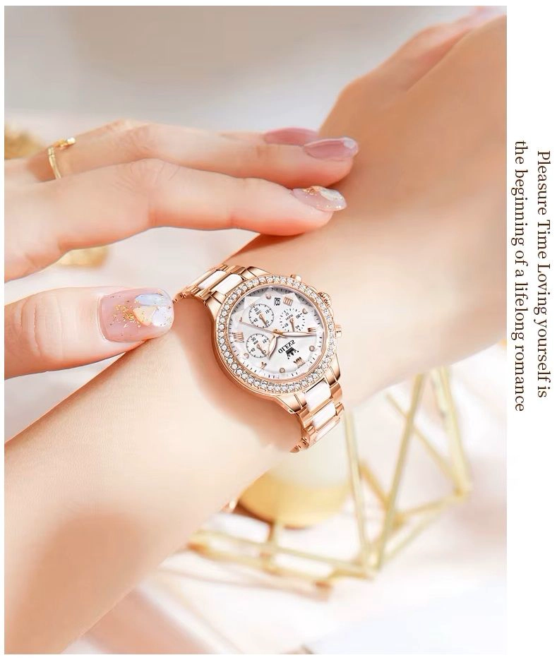 RELOJ DE MUJER MULTIFUNCIONAL CORREA DE ACERO INOXIDABLE CON CERAMICA - 5