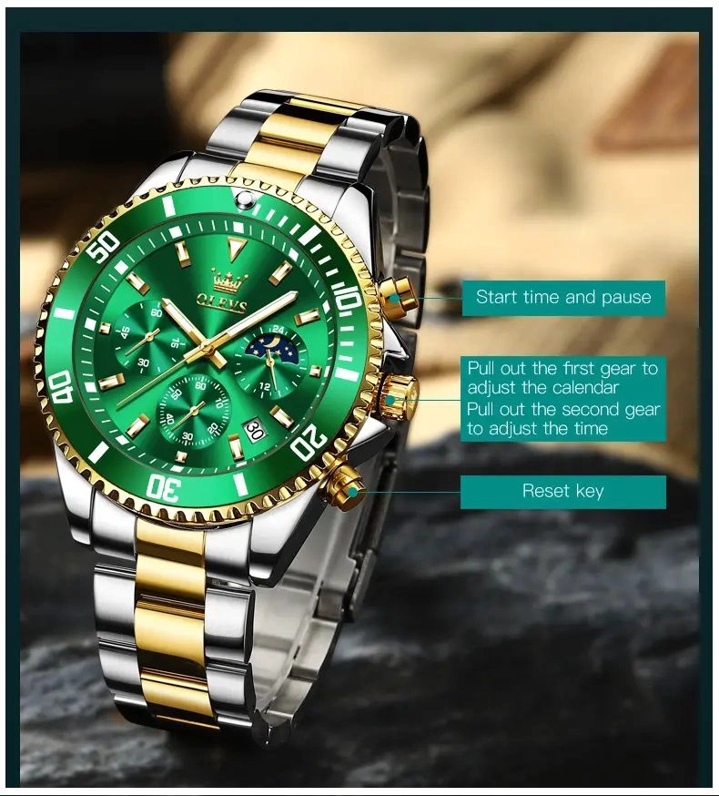RELOJ CRONOGRAFO DEPORTIVO DE LUJO PARA HOMBRE ACERO INOXIDABLE - 2