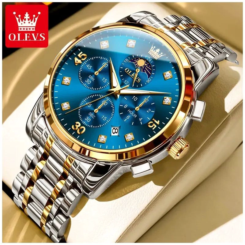 RELOJ HOMBRE LUJO DEPORTIVO Y ELEGANTE CON CRONOGRAFO FASE LUNAR - 3