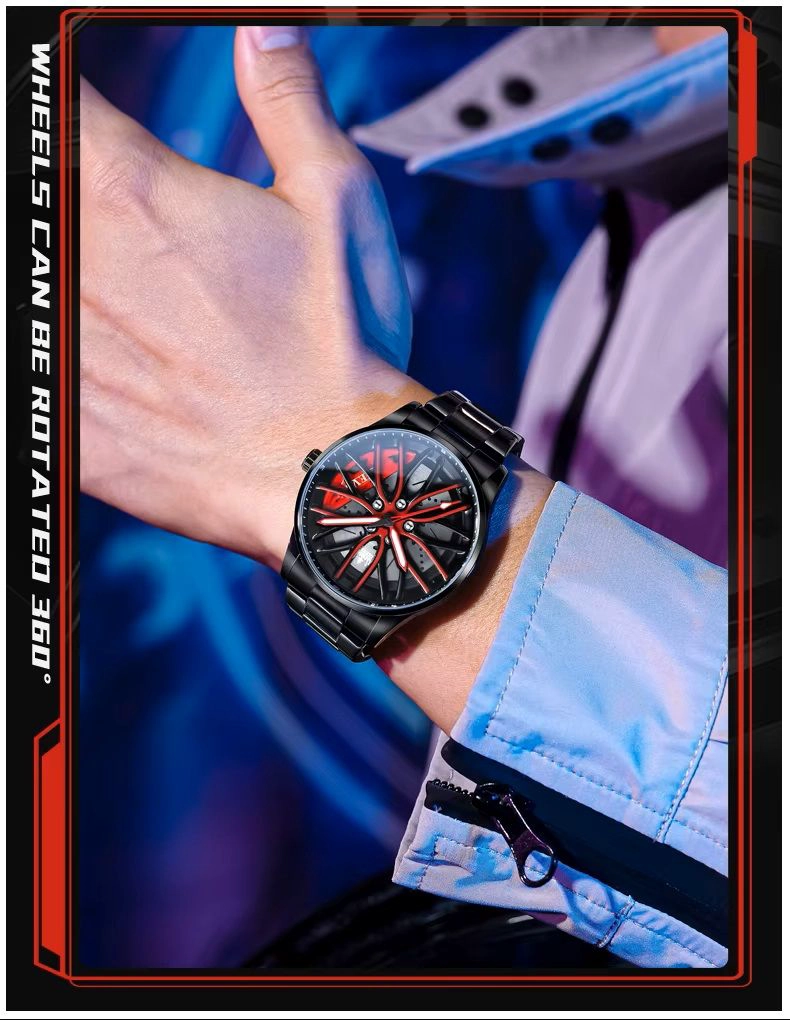 RELOJ DEPORTIVO DISEÑO EXCLUSIVO LLANTA DE COCHE GIRATORIA ESFERA 3D - 1