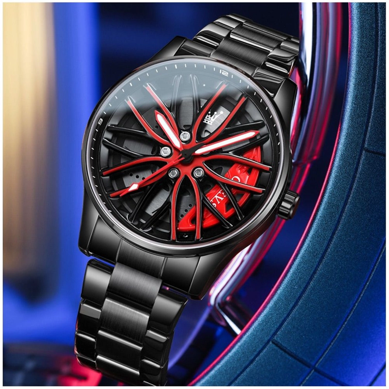 RELOJ DEPORTIVO DISEÑO EXCLUSIVO LLANTA DE COCHE GIRATORIA ESFERA 3D - 3