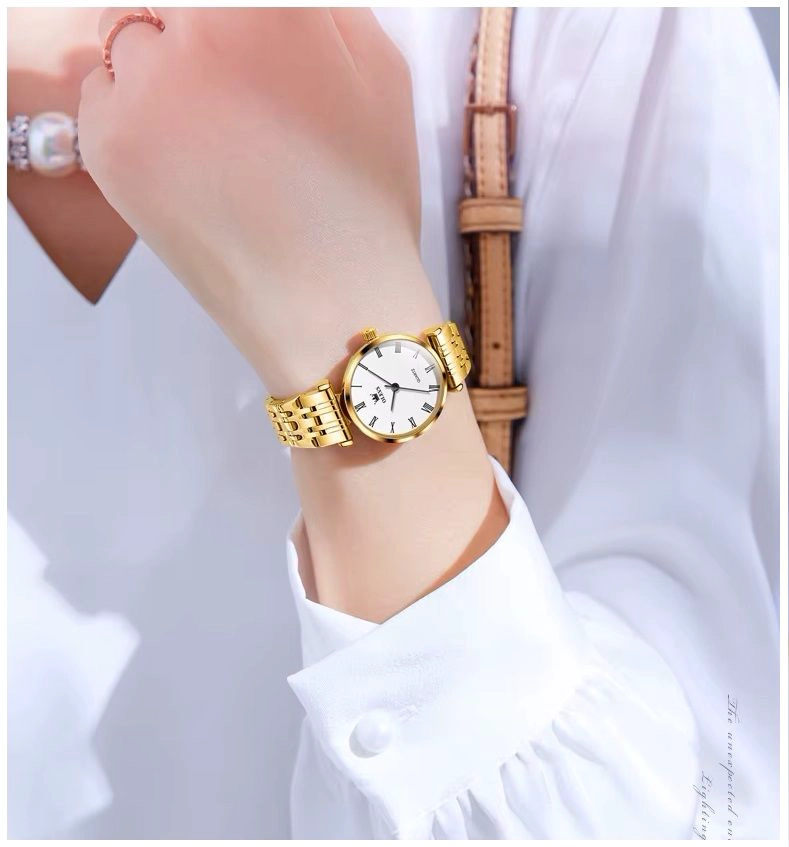 RELOJ DE MUJER ELEGANTE DE CUARZO PULSERA DE ACERO INOXIDABLE DORADO - 1