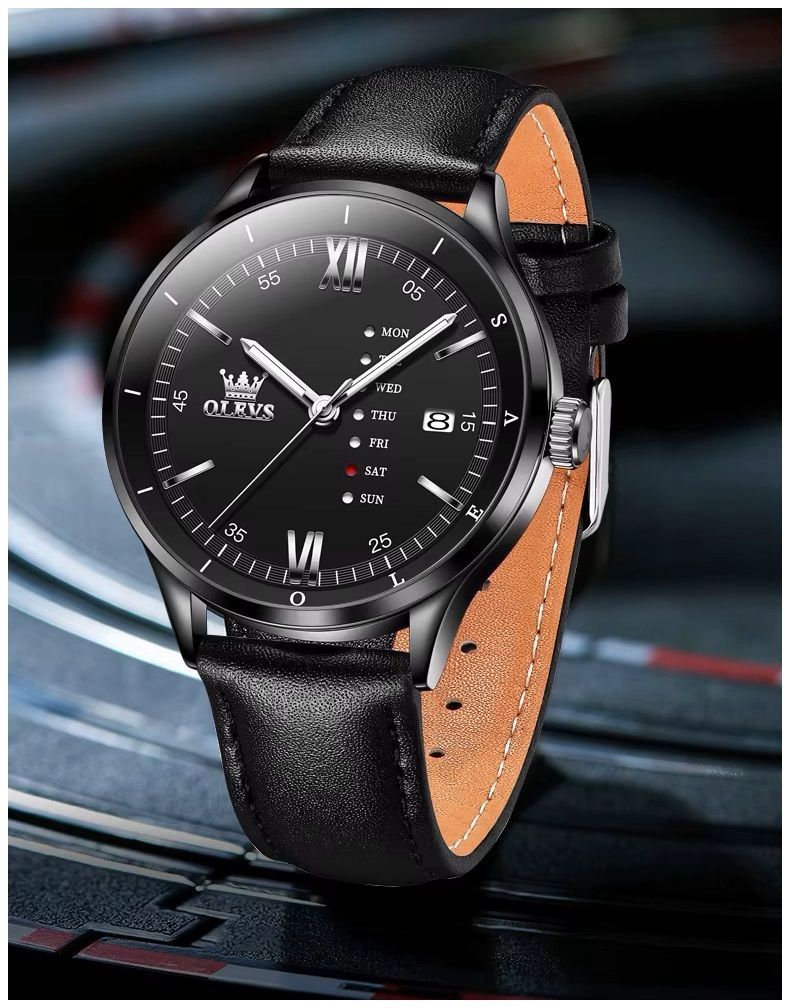 RELOJ DE HOMBRE ELEGANTE CON CORREA DE CUERO CALENDARIO COMPLETO - 2